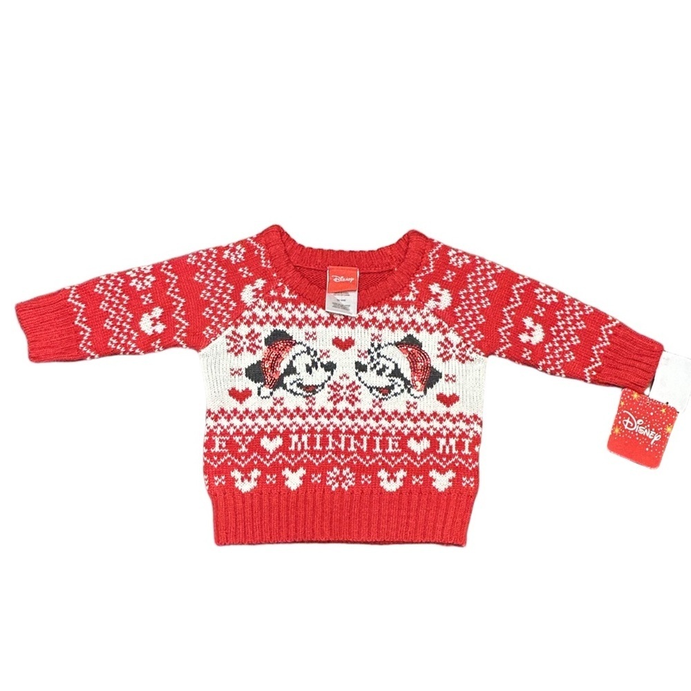 Disneybaby whimsical Minnie Mickey Mouse fair isle holiday sweater 0-3months NWT